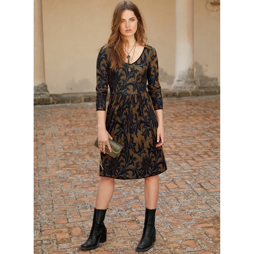 Peruvian Connection Martella Pima Cotton Jacquard Midi Dress XL Dark Academia